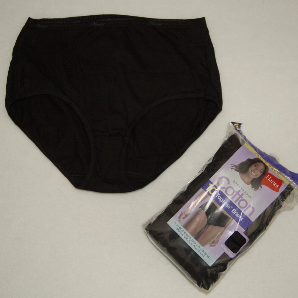 NWT Hanes 10-Pack 100% Cotton Briefs, Women Size M (6) Panties, Black